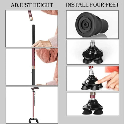 LED Walking Stick for Elderly – Adjustable Aluminum Support Cane with Non-Slip Base