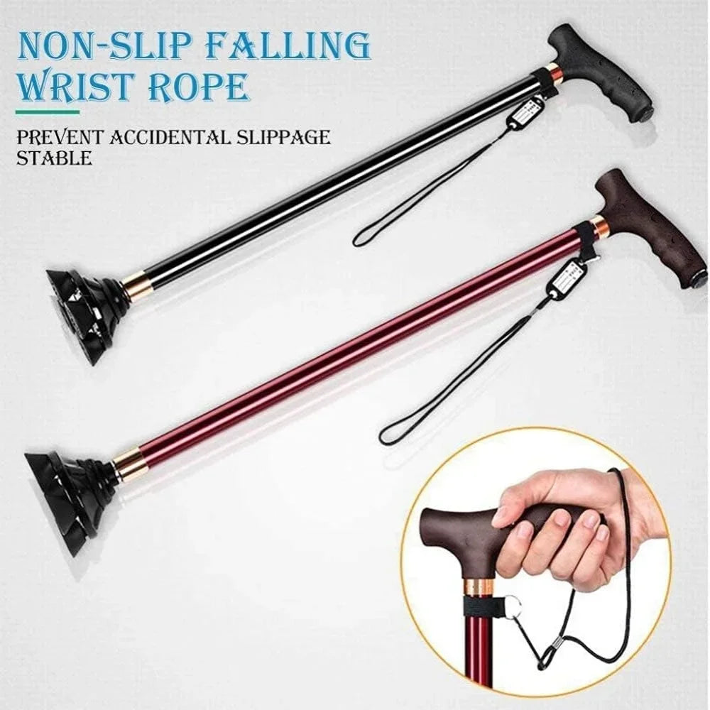 LED Walking Stick for Elderly – Adjustable Aluminum Support Cane with Non-Slip Base