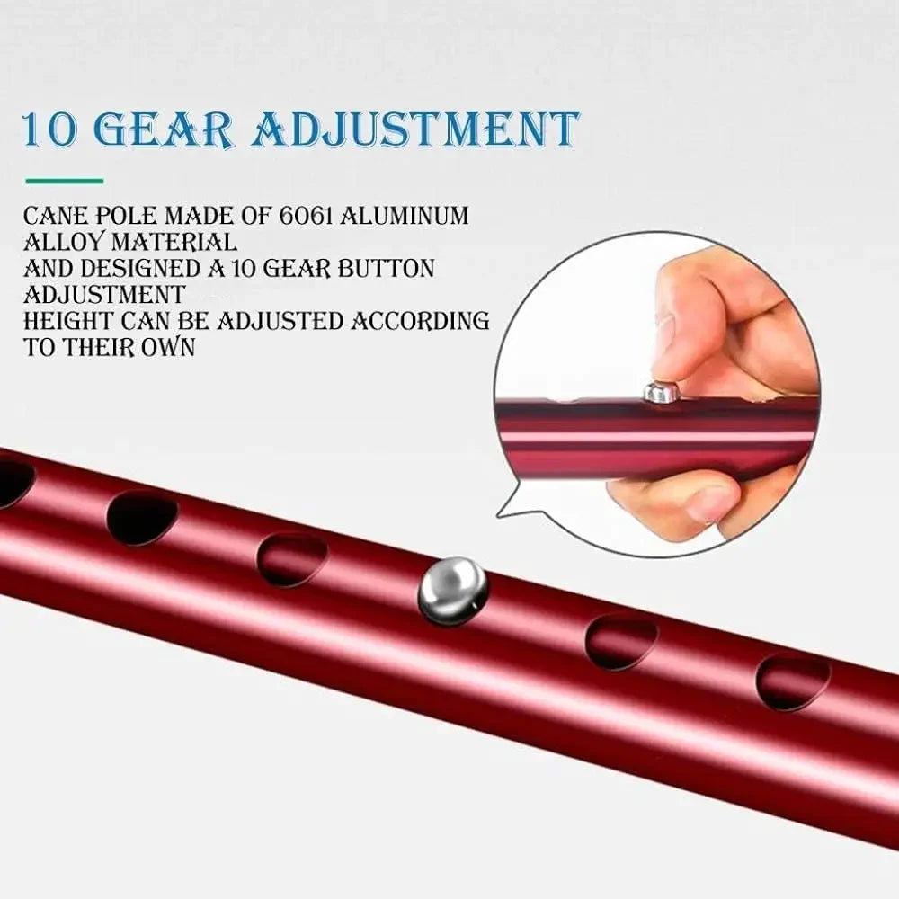 LED Walking Stick for Elderly – Adjustable Aluminum Support Cane with Non-Slip Base