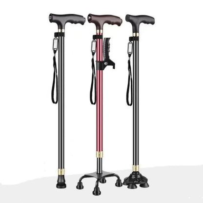 LED Walking Stick for Elderly – Adjustable Aluminum Support Cane with Non-Slip Base